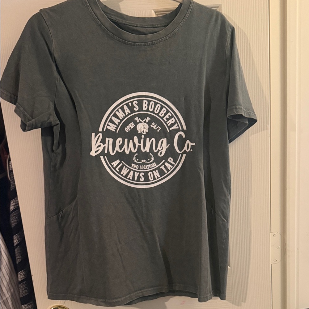 Mama's Boobery Brewing Co. Graphic Breastfeeding Tee - Slate Green